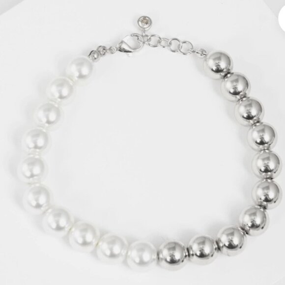 WOMEN'S PEARL METAL BEAD BRACELET - SILVER - Picture 1 of 3